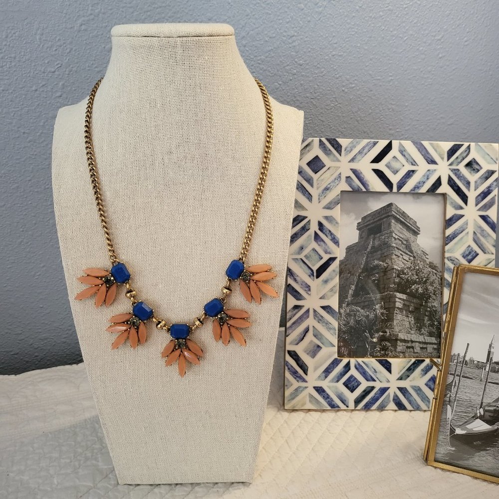 JCREW Peach, Blue, & Gold Statement Necklace